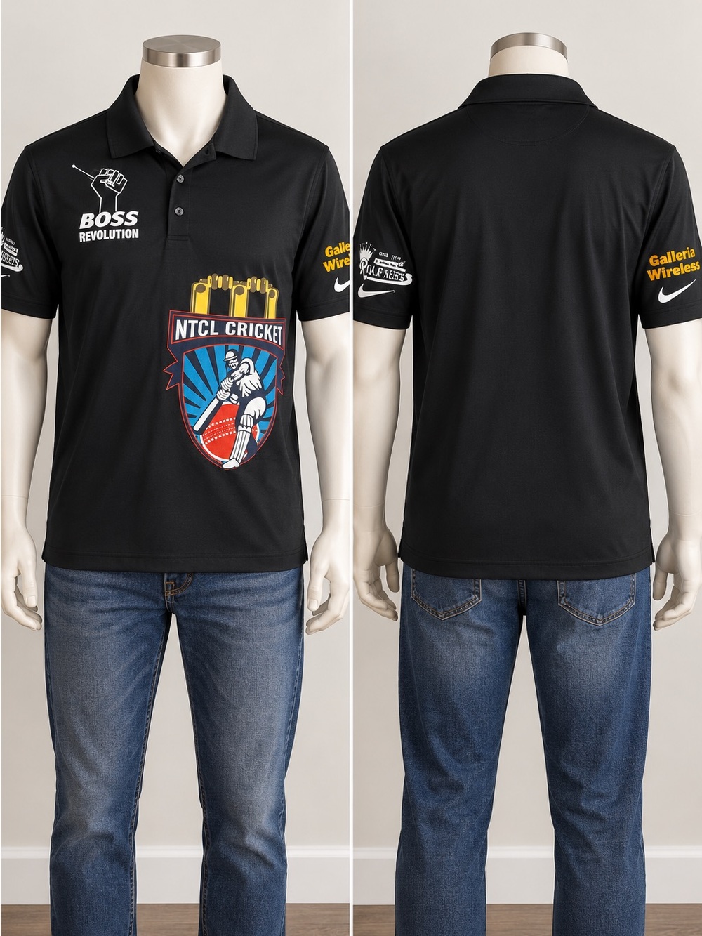 Nike Black NTCL Cricket Team Polo with Multicolor Crest
